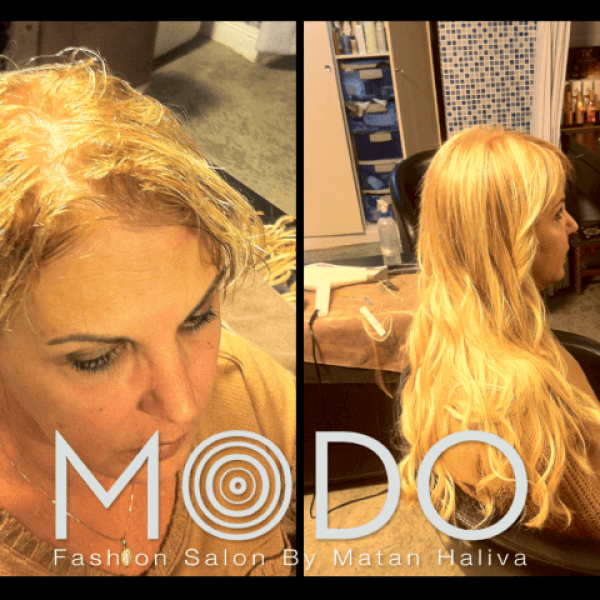 לפני ואחרי תוספות שיער בלונד